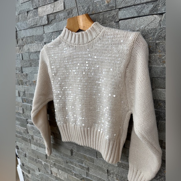 Cream Off White Beige Crewneck Sweater with Sequins XS - Picture 7 of 8